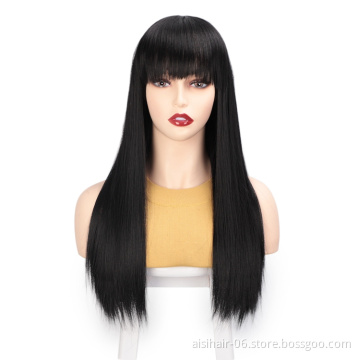 Aisi Beauty High Quality Wholesale Long Straight Black With Neat Bangs Heat Resistant Fiber For Black Women Synthetic Hair Wigs